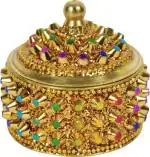 Real Craft Multicolor Brass Sindoor Box, Kumkum Bharani Sindur Dani
