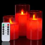 Xergy Red Glass Flameless Candles Battery Operated with Timer, Remote Control (Set of 3 , RED)