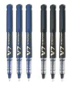 Pilot Hi-Tecpoint V7 Cartridge System Fine Point Liquid Ink Pen | Tip Size - 0.7MM | Refillable with Cartridge | Ink Colour - 4 Blue and 4 Black | Pack of 8