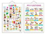GO WOO Combo of 2 Shapes and PREPOSITIONS Educational Posters | Charts for Kids