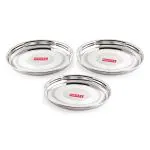 HAZEL Stainless Steel Plate Set For Dinner Launch | Designer Steel Thali Set |Steel Dinnerware, Set of 3, 28.5 cm, Medium