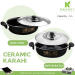 Kashvi Best Kitchen Accessories for Home & Kitchen | Rivit Handle kadai/kadhai/karahi 26 cm diameter 3.5 L capacity (Made of Cast Iron, Non-stick, Induction Bottom, Black)