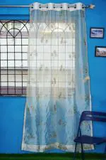 Parda Online Black and Golden Tissue Embroidery Eyelet Space Window Curtain 5ft, (Pack of 4)