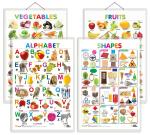 GO WOO Combo of 4 Alphabet, Fruits, Vegetables and Shapes Charts for Kids