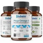 Blubein Total Wellness Trio | Multivitamin with 37 Vital Ingredients 30N | Mega Omega 3 Fish oil Capsules 60N | Ashwagandha with 5% withanolides 60N