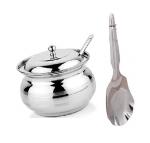BLUE WONDER Stainless Steel Multipurpose Ghee Pot/Pickle Container with Spoon With Stainless Steel Rice Panja Spoons and (Multicolour, Pack of 2)