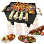 Chefman CHBT4 Black Cast Iron Portable Barbeque Charcoal Grill with 4 Skewers 30 cm x 22 cm x 18 cm