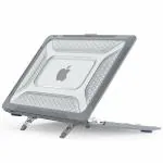 ProElite transparent Case for MacBook Air 13 inch M1 2021 2020 Release A2337 A2179 A1932 Model Touch ID,Heavy Duty Honeycomb Hard Shell with Slim TPU Bumper and Fold Kickstand, Grey