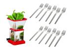 Blue Wonder Stainless Steel Chilly Cutter Cutter With Stainless Steel Fork Set and (Multicolour, Pack of 2)