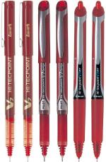 Pilot Hi-Tecpoint V7, V7 Grip and V7 RT Fine Point Liquid Ink Pen | Tip Size - 0.7 MM | Unique Dimple Tip Technology | Ink Colour - Red - 2 V7, 2 V7 Grip and 2 RT | Pack of 6