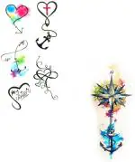 Ordershock Waterproof Heart Anchor Cross with Anchor Temporary Body Tattoo (Pack of 2)