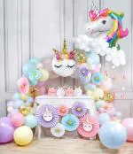 Party Propz White Foil, Latex, Paper Unicorn Theme Paper Fan, Foil Balloon, Unicorn Head Balloon, Star And Balloon