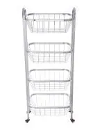 Home Core Stainless Steel Four Tier Vegetable Stand | Onion Baskets for Storage | kitchen trolley with wheels | onion potato rack for kitchen | Size(Width -33 cm , Depth - 25cm , Height - 89cm) 4step