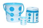 HOMELAZA Berry Double Moulded Plastic Bathroom Set Bucket 25Liter,Mug 1500ML, Medium Stool ( BLUE )