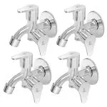 CUROVIT Torrent ZINC Alloy 2 in 1 Bib Cock Pack of 4 Wall Mounted Silver in Color Chrome Finish with Wall Flange Use with Health Faucet & Hand Shower in Bathroom