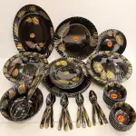 RADHE CROCKERY PRESENT Melamine Dinner Set Of 84 Pcs.-Black