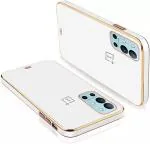 Clickaway One Plus 9R Back Cover Gold Electroplating Transparent Chrome Raised Edges Super Soft-Touch Bumper Case (White)