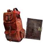 Pranjals House Genuine Leather Backpack Bag with Leather Journal Diary Combo