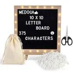 Climberty 10X10 Inches Felt Letter Board With Led Lights For Sign Message, Announcement, Wall Decor, Changeable Message Board With Stand, 340 White Letters & Symbols, Scissors And Drawstring Bag
