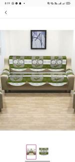 CROOX Attractive Cotton Floral 5 Seater Sofa Cover Set with Back Seat Cover Green, White