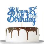 Festiko Blue Glitter Happy 18th Birthday Cake Topper For Cheers To 18 Years, Girl BoyS 18th Anniversary Birthday Party Decorations Supplies High Grade Color