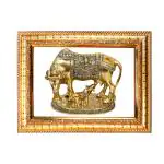 Hawai Feng Shui Vastu Remedies Wooden Framed Golden Kamdhenu Cow with Calf Photo for Home Office Business Place SFDI233GLDFRM