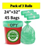 Xopy Compostable Eco Friendly Green Garbage Bag Large Size 24 X 32 inch | Dustbin Bag |Trash Bag | Green Color 45 Bag (3 Rolls)