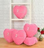 KoziHub Velvet Heart Shape Cushion Set of 5 Heart Love Pillow for Gift (13x13 Inch) (Pink)