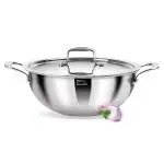 MILTON Pro cook Triply Deep Kadhai with Stainless Steel Lid, 24 cm, 3.6 litres, Silver | 3 Years Warranty | Dishwasher | Induction | Hot Plate | Flame Safe