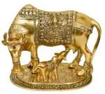 Heaven decor Metal Kamdhenu Cow And Calf Statue, Standard, Gold, 1 Piece