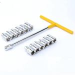 AASONS Professional Tools T Spanner Socket Set Type T Shaped Handle Wrench Spanner 13 Pcs Socket Multipurpose 8mm - 19mm 1/2