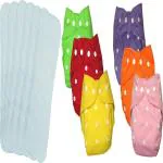 Swito Mart Newborn Baby Reusable Cloth Diapers, Washable Adjustable Infants Babies Diaper Nappies with Microfiber Insert, Multi colors- (0-24 Month, Inserts,Pads Included) - Pack/Combo of (6 Cloth Diapers+6 Inserts) 12 Pcs ()