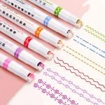 PASS & PLAY Linear Roller Color Pens Highlighters With 6 Different Curve Shapes,Curve Highlighter Pen Set,Graffiti Pen Art Pen Markers Set,Multi-coloured