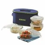 Borosil Glass Lunch Box Set of 4 With Bag, Microwave, Round (320 ml & 400 ml)