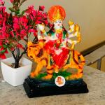 DARIDRA BHANJAN -Durga idol, Sherawali Mata, Maa Durga Devi Idol Statue Sherawali MATA Rani Spiritual Puja Vastu Decorative Showpiece - 12 cm Length (Marble, Multicolor).