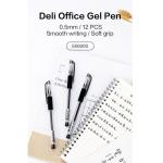 Deli Daily Black Gel Pen Set for Student for Exams,0.5mm Bullet Nib, Leakproof, 12pcs, E6600