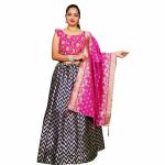 SHAVIDR ENTERPRISE Girl's Casual Wear Heavy Banarsi Jacquard Soft Silk Bridal Lehanga-Choli With Dupatta Set-Blue Pink