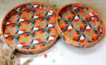Monstera Hut Tangerine Twist - Round Serving Tray, Set of 2 (11x11x1.5 & 9x9x1.5 inches)