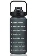 Crevizon Plastic 2 Litre Water Bottle - Flip Cap With Straw Bpa Free With Time Marking & Lock Cover For Sports Gym Office Camping Running (Black Color)