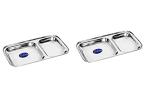 Sharda Metals Silver Stainless Steel Plates With Deep Compartments (Set Of 2)