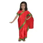 Kaku Fancy Dresses Indian Ethnic Wear Pre-Stiched Saree with Blouse for Girls | Farmer Saree Costume for Girls - Red, 5-6 Years, for Girls