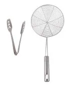 Blue Wonder Stainless Steel Momo Tong with Stainless Steel Deep Fry Strainer and Multicolour, Pack of 2