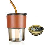 OUPSTRIVE Leather Grip Coffee Cup Sipper Glass with Straw Mug Travel Mug (set of 1)