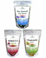 VY VedaYug Natural Herbal Tea Butterfly Pea Flower 20g, Hibiscus Flower 30g and Chamomile Tea 30g for Good Health 80 g (Pack of 3)