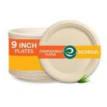 ALU-FRESHH ECO SOUL Disposable Bagasse Plates | Eco-Friendly, Biodegradable, Sugarcane Paper Plates | for Serving Snacks | Birthday, Wedding & Party | PACK OF 50