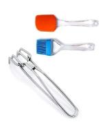 Wofier Stainless Steel Wire Pakad Gripper Tong With Silicone Spetula And Oil Brush Set - Pack Of 3
