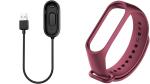 LIDDU Smartband Strap with Charging Cable for Xiaomi Mi 4 Band (Black and Wine Red)