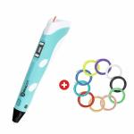 3 idea Imagine Create Print 3D Pen Blue + Multicolor PLA Filament Set of 10 (Each Filament 5 Meters)