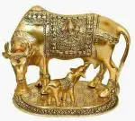 Navyaksh-Golden Kamdhenu Cow With Calf Statue,Cow and Calf Idol,Good Luck, Holy Spiritual Showpiece Figurine Sculpture Vastu Decorative Handmade Home Office Showpiece - 15 cm (Metal, Gold)