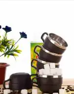 AK IMPEX 200ml Tea Cup Set, Steel Cup, Chai Cup, Coffee Cup (MULTI- COLOR, Set of 6)
